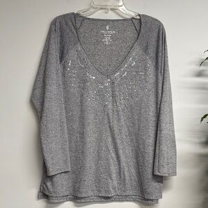 Juicy Couture Gray V-Neck Top with Embellishments